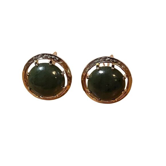 Mid-Century Gold & Green Stone Jade Cuff Links Men’s Accessories - Picture 6 of 6